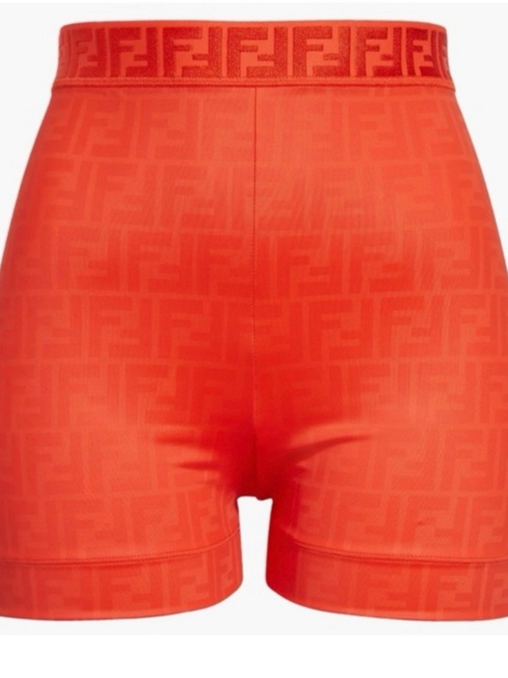 Fendi Bright Orange High-Waist Logo Jacquard Cycling Shorts